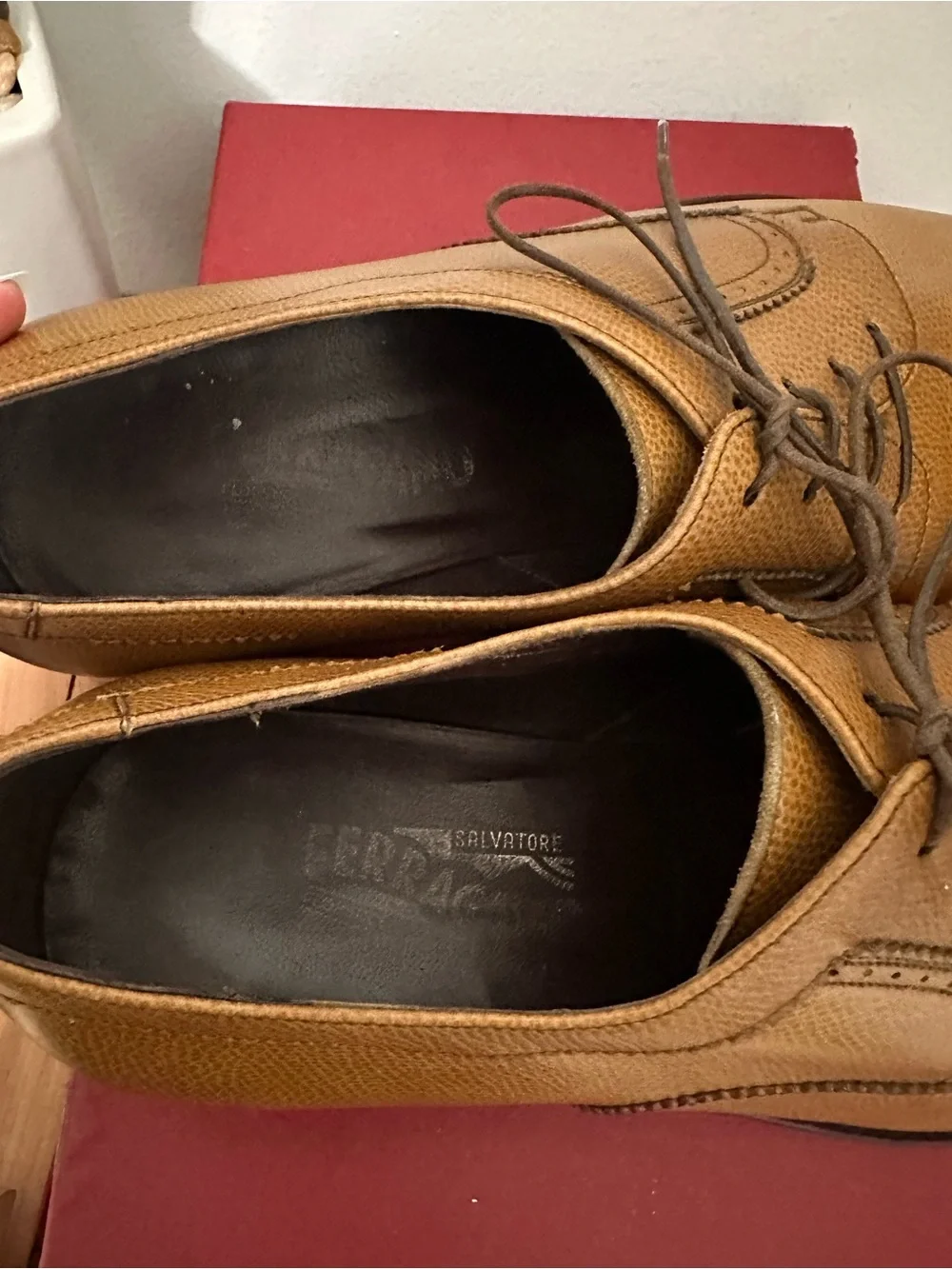 Salvatore Ferragamo Tan Leather Lace Up Toe Cap Brogue Derby Shoes SZ 10.5 Luxe